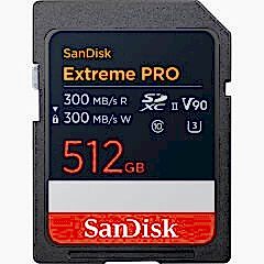 Sandisk 512GB SDXC Extreme Pro 300MB/s UHS-II V90 Kart